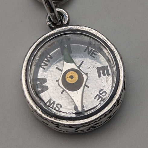 Circa 1890 British Antique Sterling Silver Albert Chain 25g Sterling Silver Compass Fob